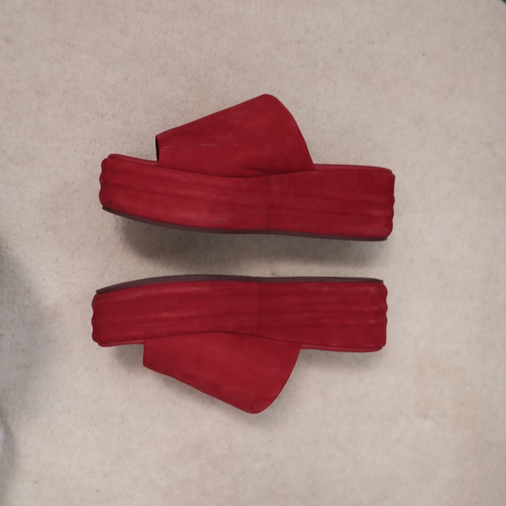 Free People Red Platform Slide Sandals - Wide Suede Upper - Picture 2 of 4